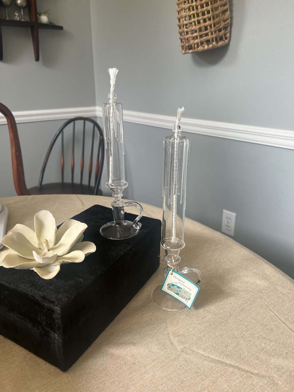 Collections Etc. Set of 2 Glass Candle-Shaped Oil Lamps with Dripping Wax Detail